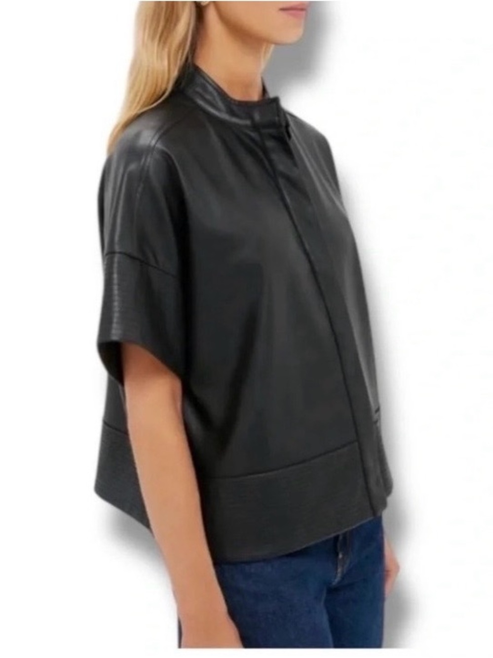 Tuckernuck women’s Black‎ Short Sleeve Shirt Jacket Top Size M Vegan Suede - Picture 3 of 15
